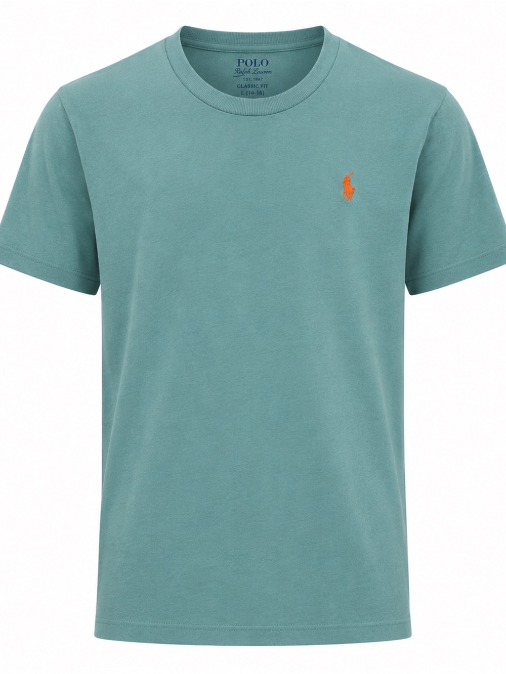 Polo by Ralph Lauren Short-Sleeve Crew Tee in Teal with Orange Pony
